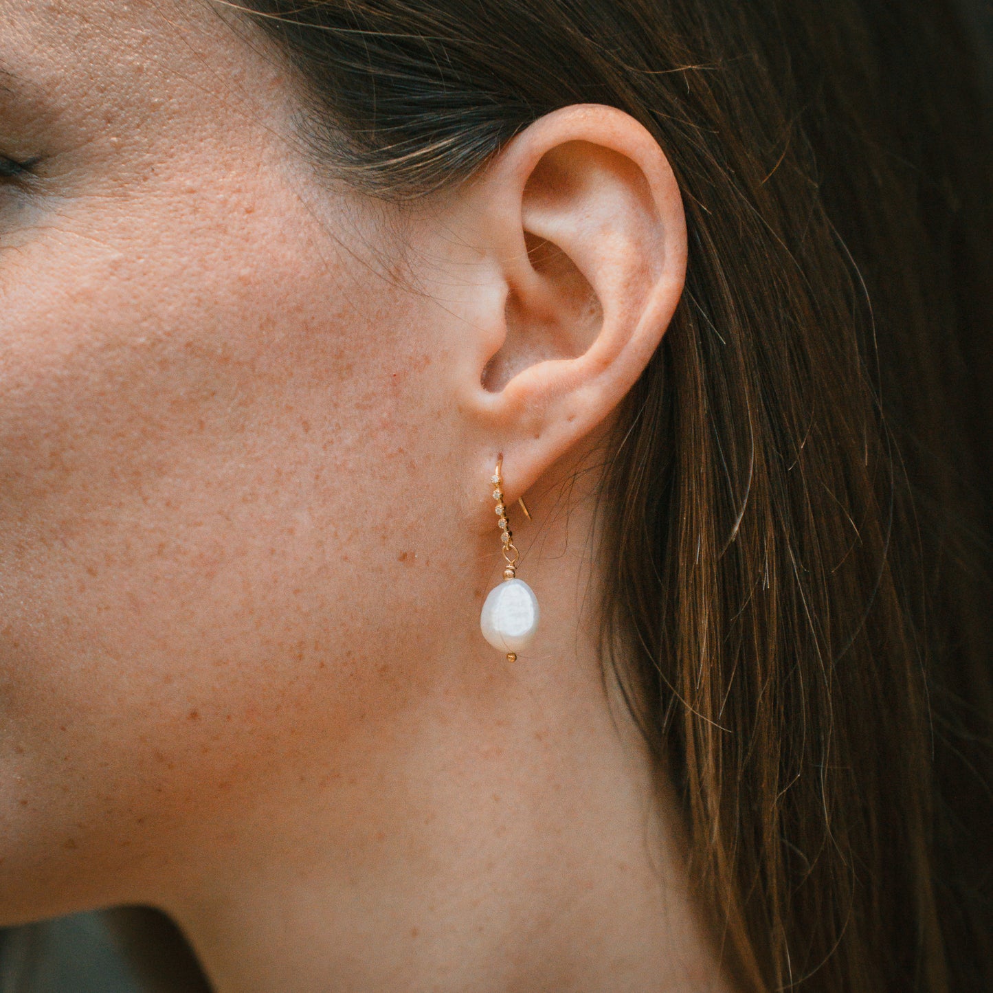 Orecchini Perla Pendenti con Strass